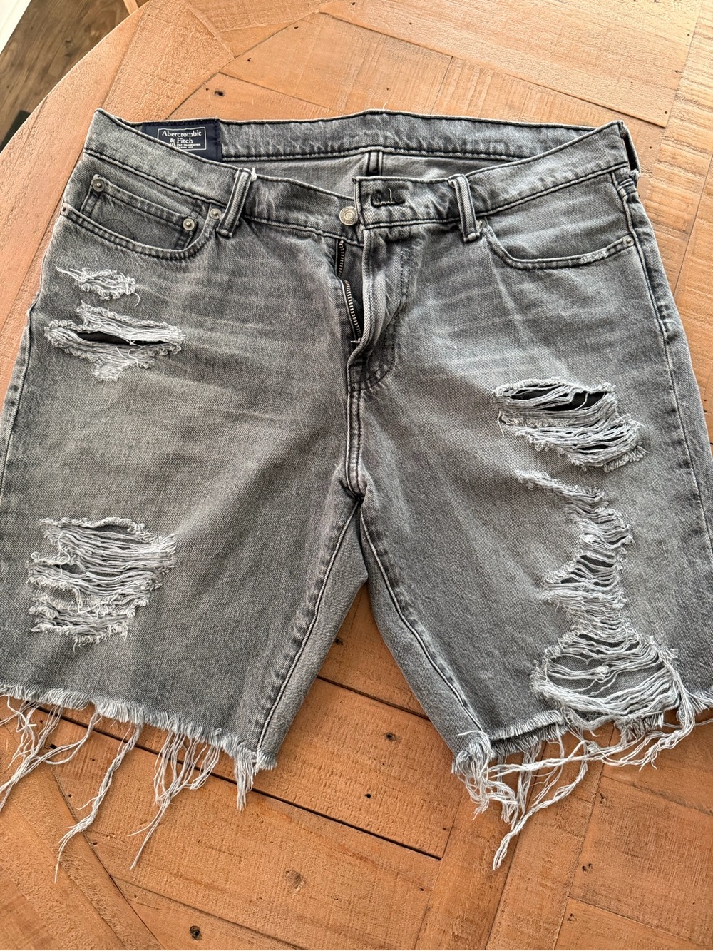 Abercrombie & Fitch Men's Distressed Gray Denim Shorts